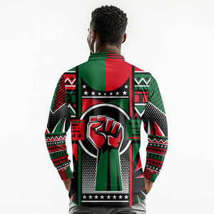 Power Fist And Patterns In Pan African Long Sleeve Polo Shirt