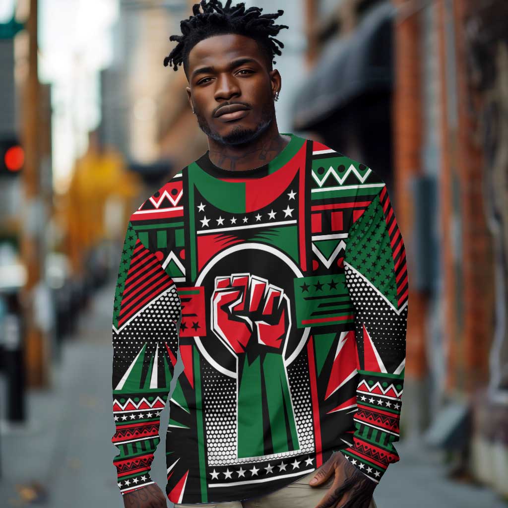 Power Fist And Patterns In Pan African Long Sleeve Shirt DT02