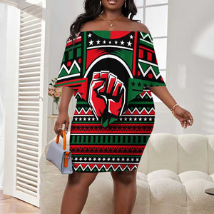 Power Fist And Patterns In Pan African Off Shoulder Short Dress