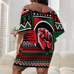 Power Fist And Patterns In Pan African Off Shoulder Short Dress