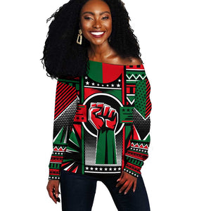 Power Fist And Patterns In Pan African Off Shoulder Sweater