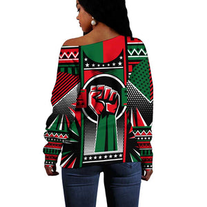 Power Fist And Patterns In Pan African Off Shoulder Sweater