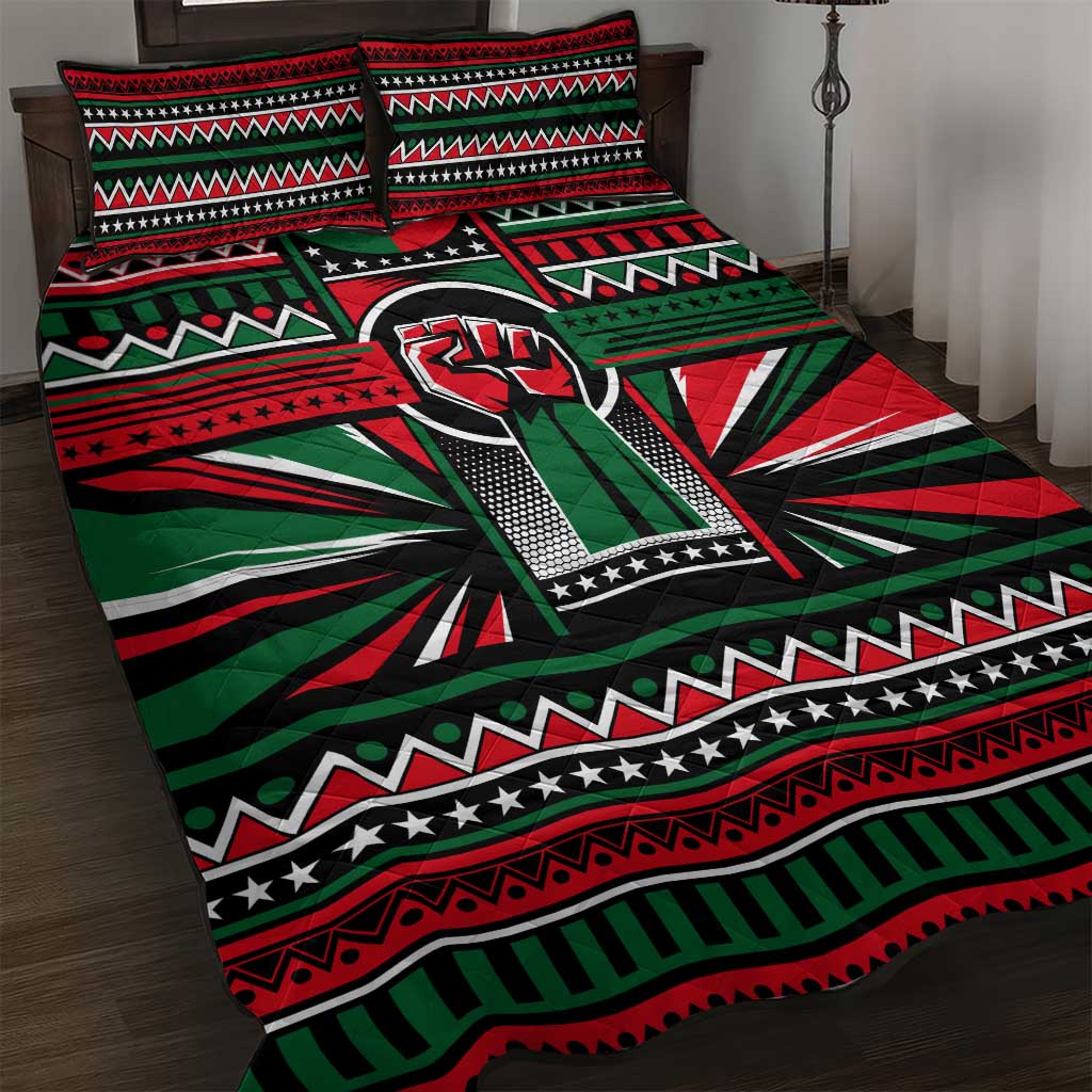 Power Fist And Patterns In Pan African Quilt Bed Set