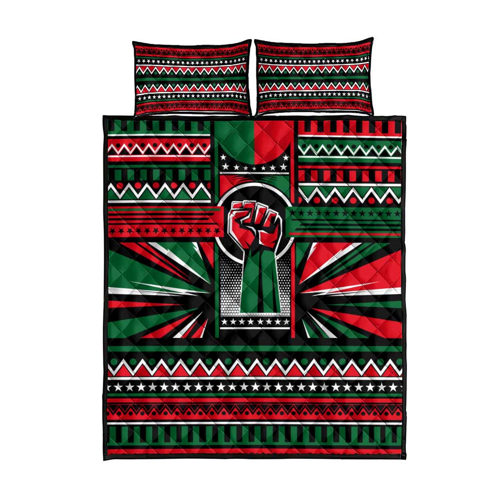 Power Fist And Patterns In Pan African Quilt Bed Set