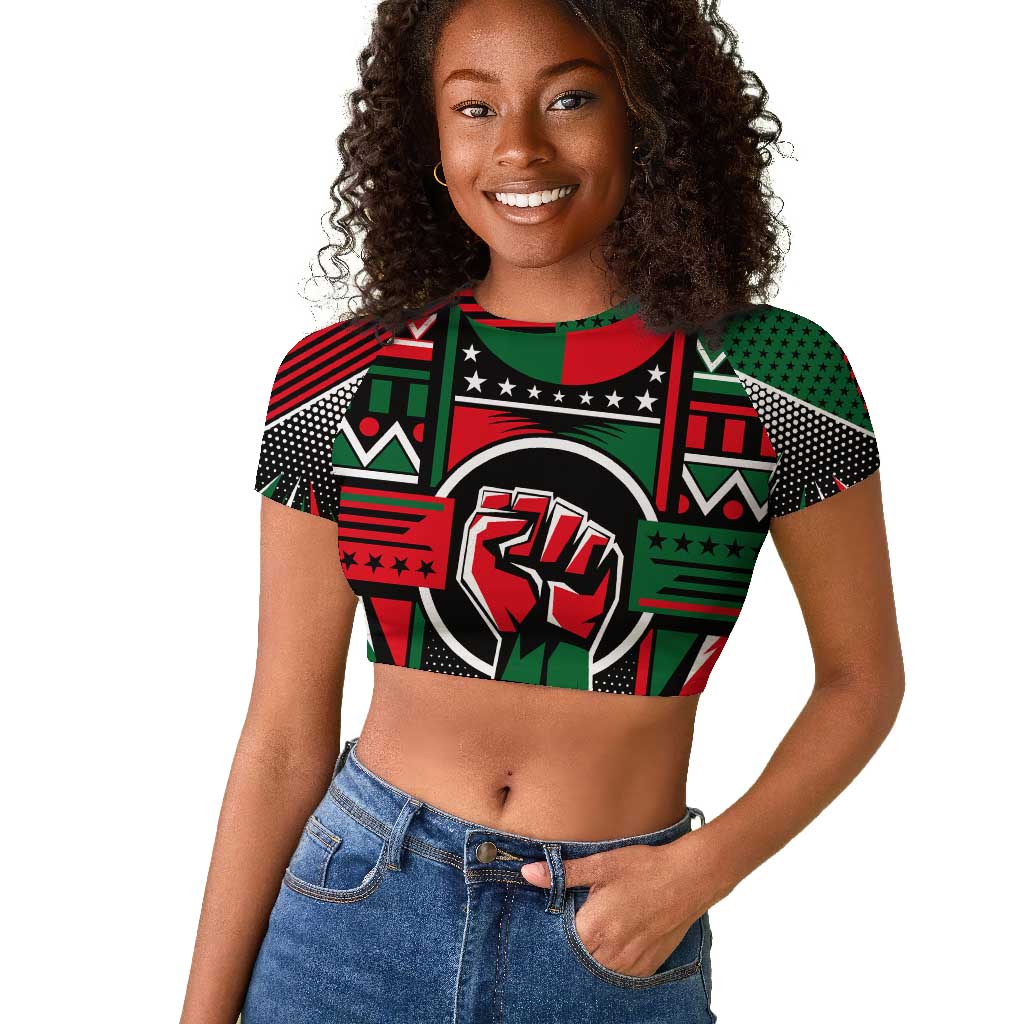 Power Fist And Patterns In Pan African Raglan Cropped T shirt