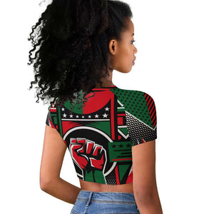 Power Fist And Patterns In Pan African Raglan Cropped T shirt