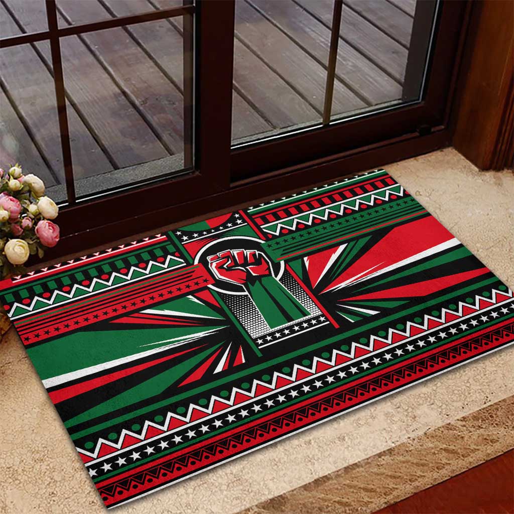 Power Fist And Patterns In Pan African Rubber Doormat