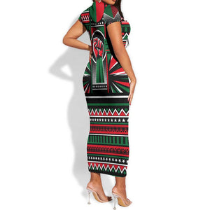 Power Fist And Patterns In Pan African Short Sleeve Bodycon Dress