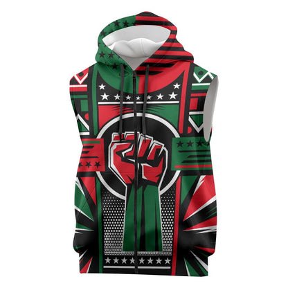 Power Fist And Patterns In Pan African Sleeveless Zip Hoodie - African Pride