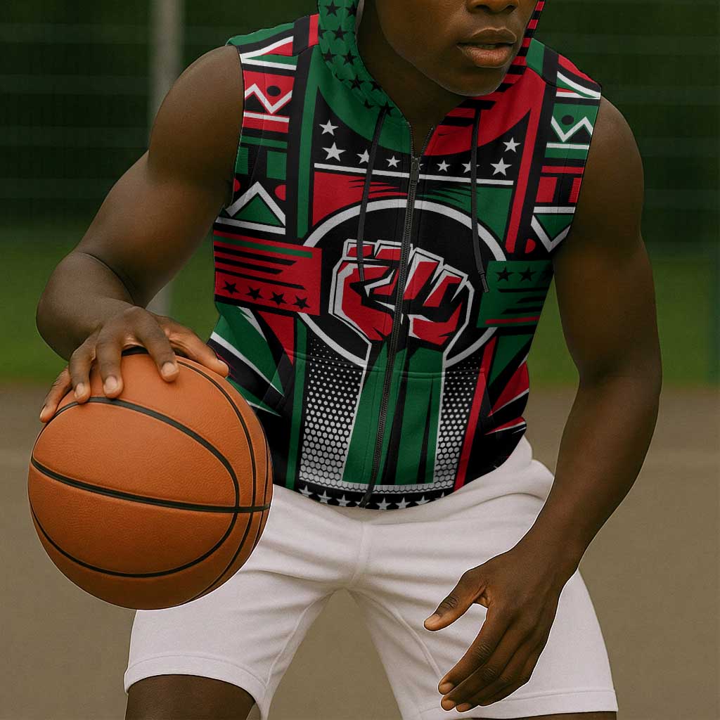 Power Fist And Patterns In Pan African Sleeveless Zip Hoodie - African Pride