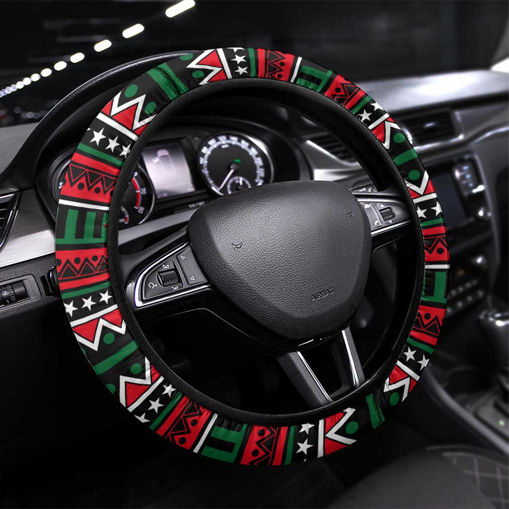 Power Fist And Patterns In Pan African Steering Wheel Cover