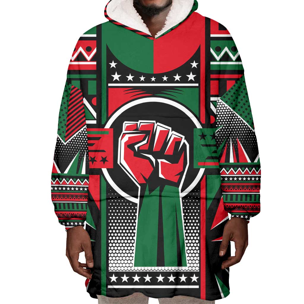 Power Fist And Patterns In Pan African Wearable Blanket Hoodie