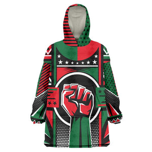 Power Fist And Patterns In Pan African Wearable Blanket Hoodie