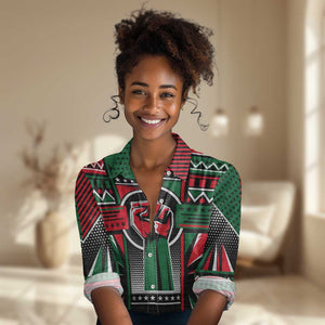 Power Fist And Patterns In Pan African Women Casual Shirt