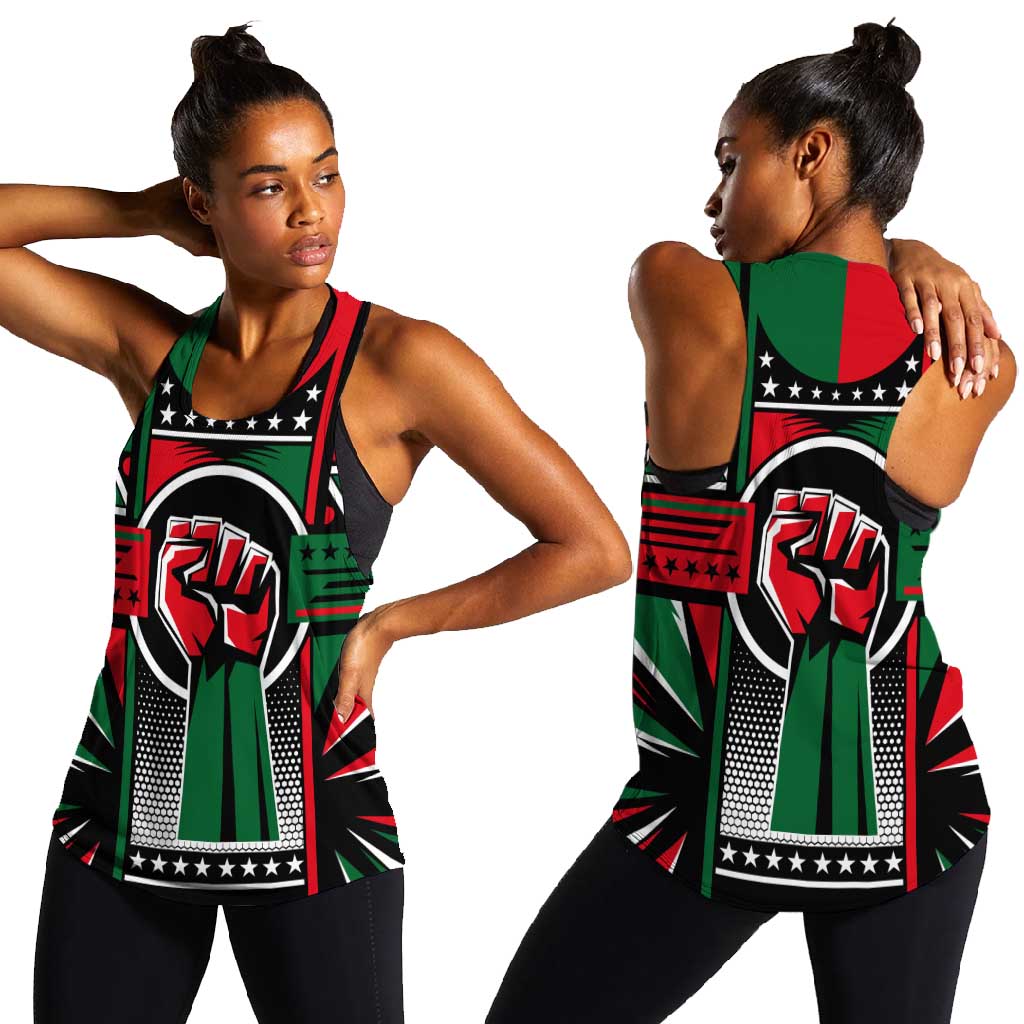 Power Fist And Patterns In Pan African Women Racerback Tank