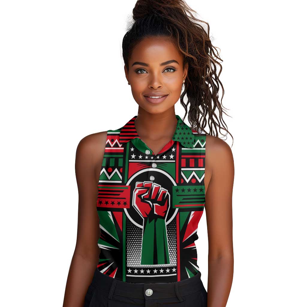 Power Fist And Patterns In Pan African Women Sleeveless Polo Shirt