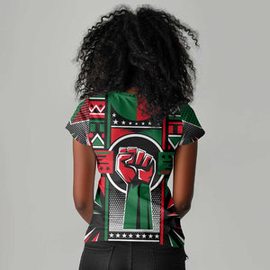 Power Fist And Patterns In Pan African Women V-Neck T-Shirt