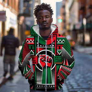 Power Fist And Patterns In Pan African Zip Hoodie