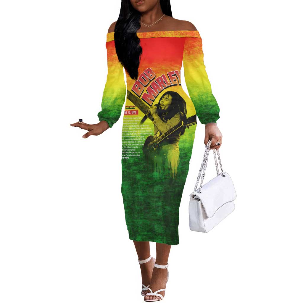 The Real Legend Bob Off The Shoulder Long Sleeve Dress African Jamaica Reggae