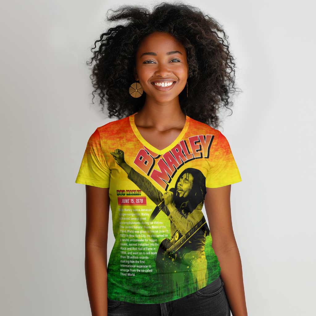 The Real Legend Bob Women V-Neck T-Shirt African Jamaica Reggae