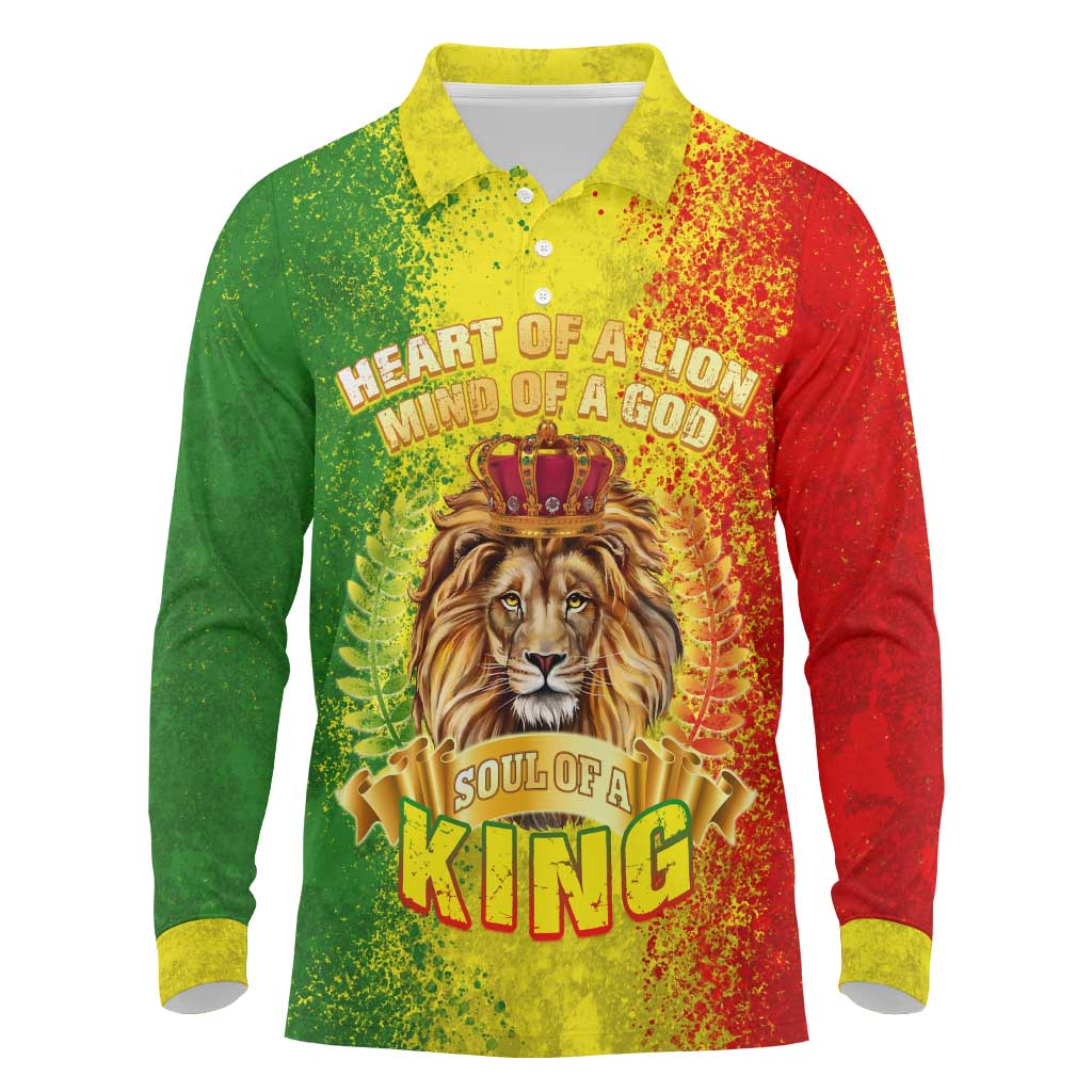 King's African Spirit Long Sleeve Polo Shirt Heart of A Lion