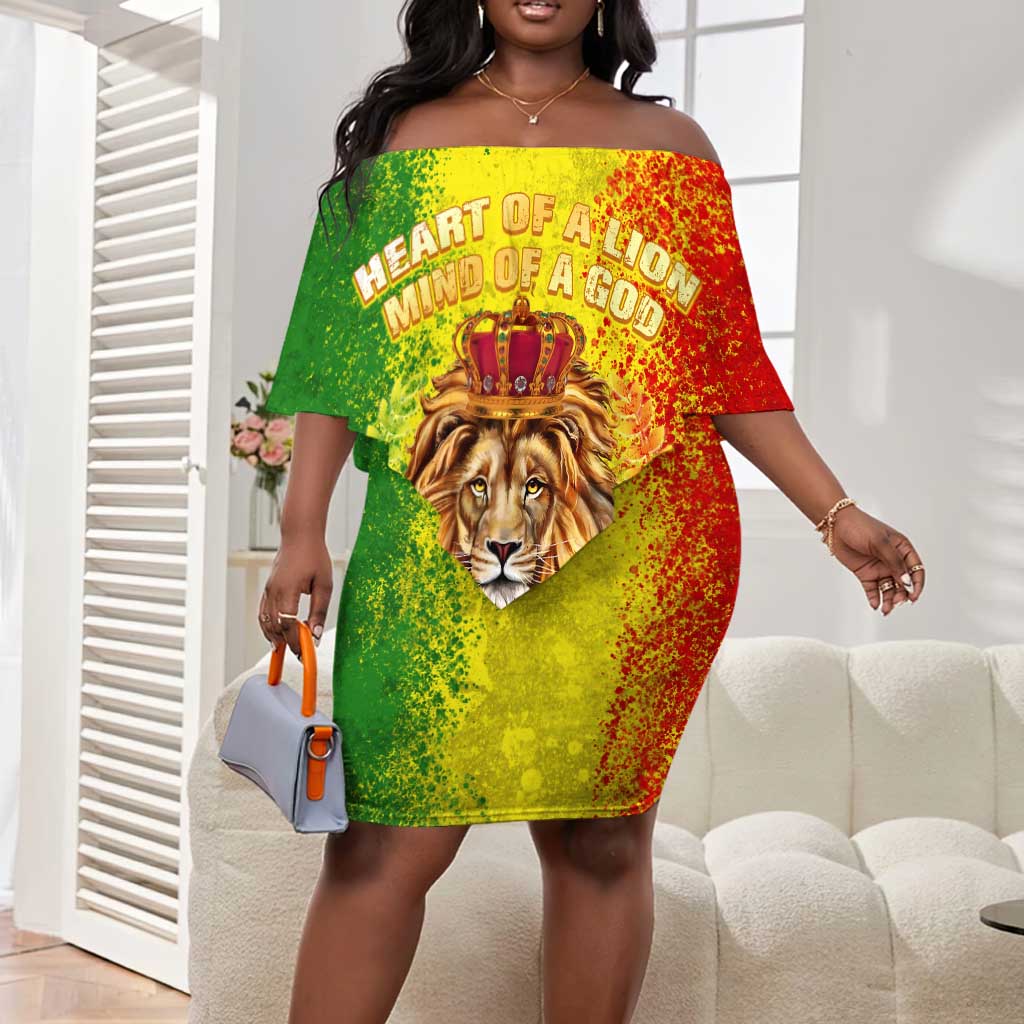 King's African Spirit Off Shoulder Short Dress Heart of A Lion