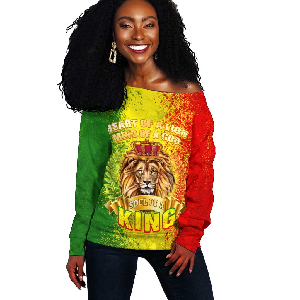 King's African Spirit Off Shoulder Sweater Heart of A Lion