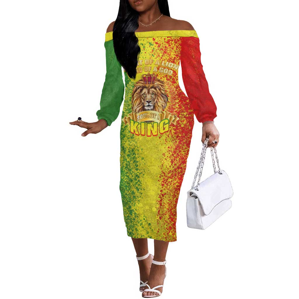 King's African Spirit Off The Shoulder Long Sleeve Dress Heart of A Lion