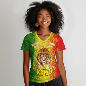 King's African Spirit Women V-Neck T-Shirt Heart of A Lion