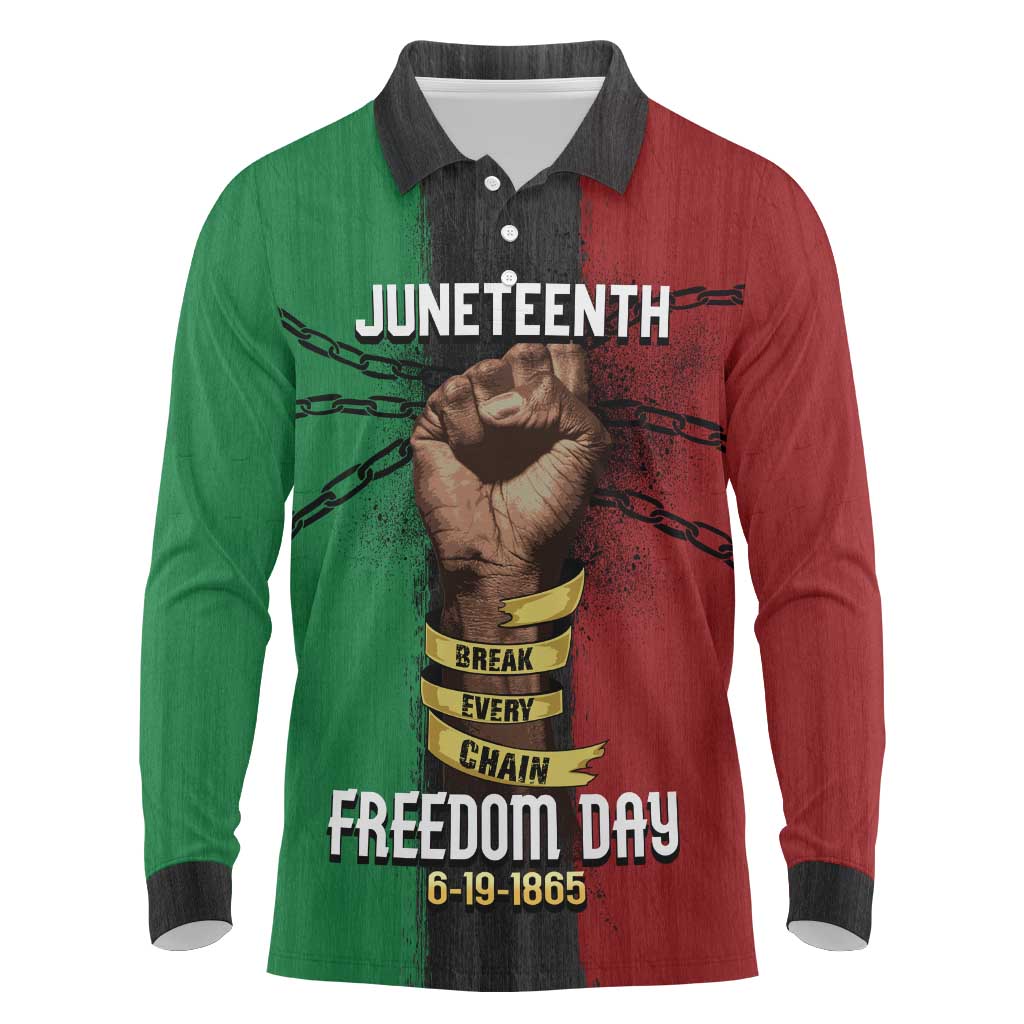 Juneteenth Freedom Day Long Sleeve Polo Shirt Black Pride Month