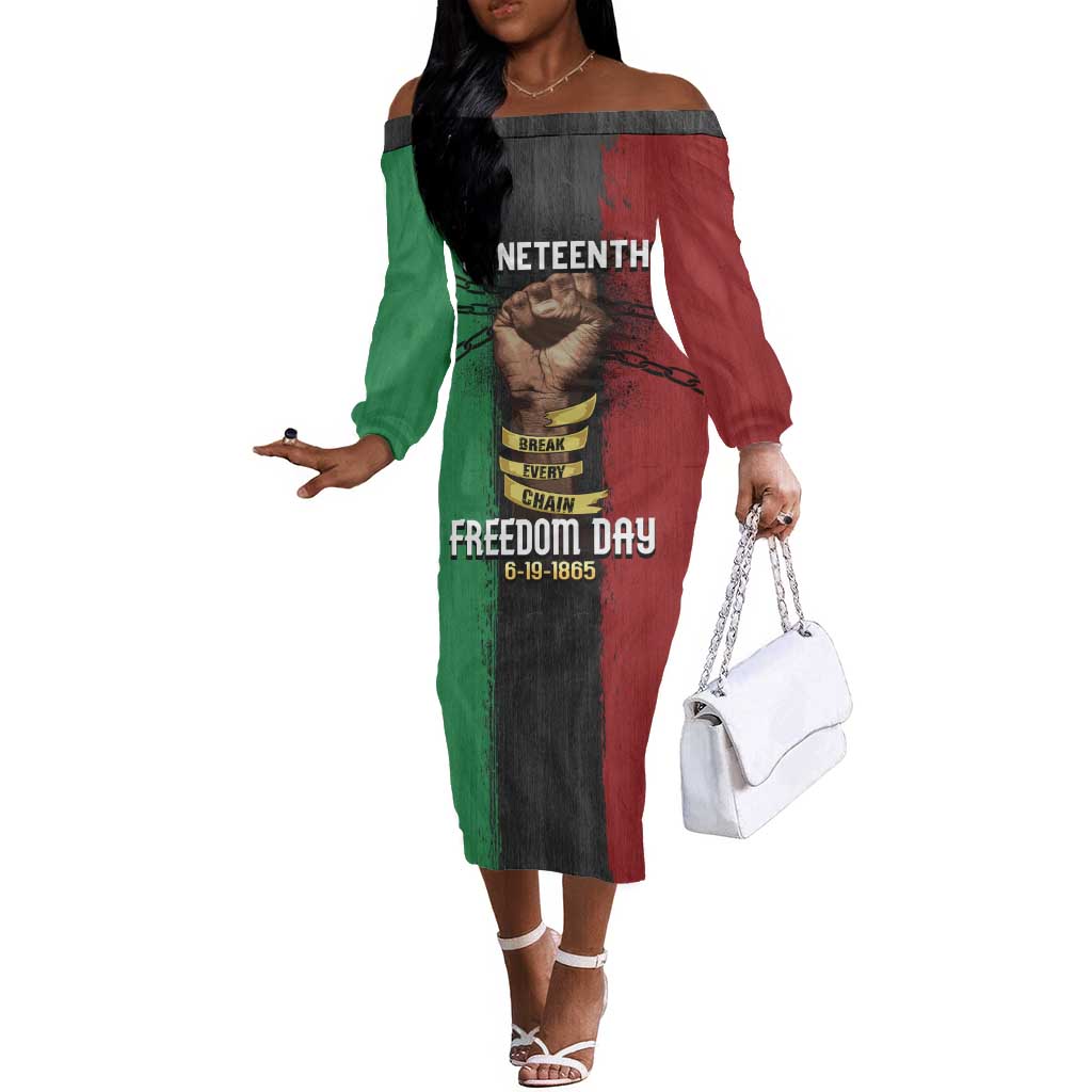 Juneteenth Freedom Day Off The Shoulder Long Sleeve Dress Black Pride Month