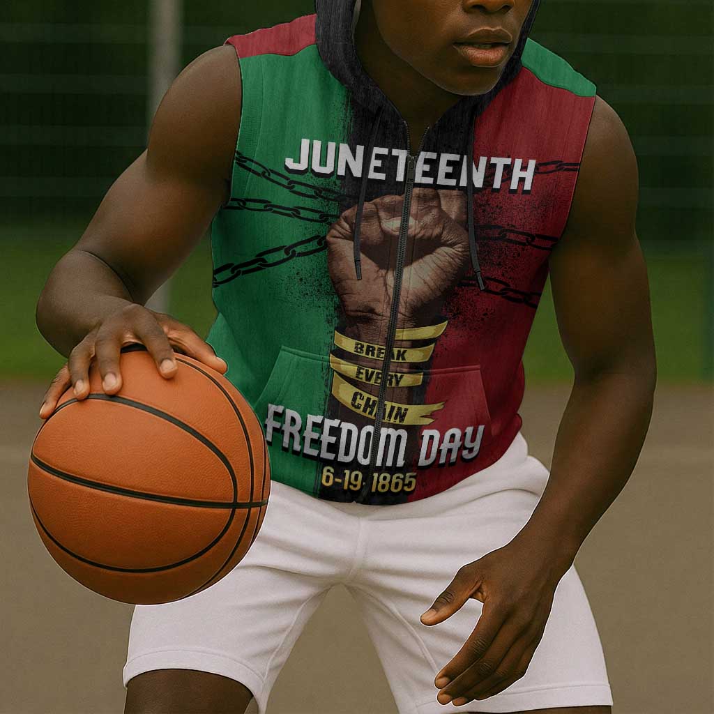 Juneteenth Freedom Day Sleeveless Zip Hoodie Black Pride Month - African Pride