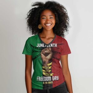 Juneteenth Freedom Day Women V-Neck T-Shirt Black Pride Month