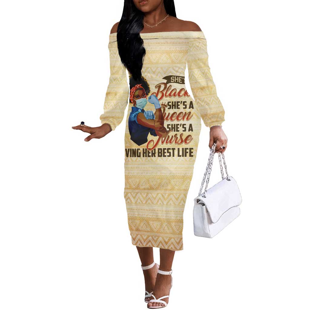 Afro Nurses Off The Shoulder Long Sleeve Dress Black Queen African