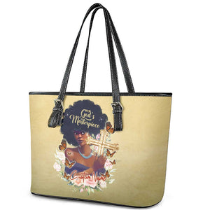 Personalized I Am God's Masterpiece Leather Tote Bag African Women