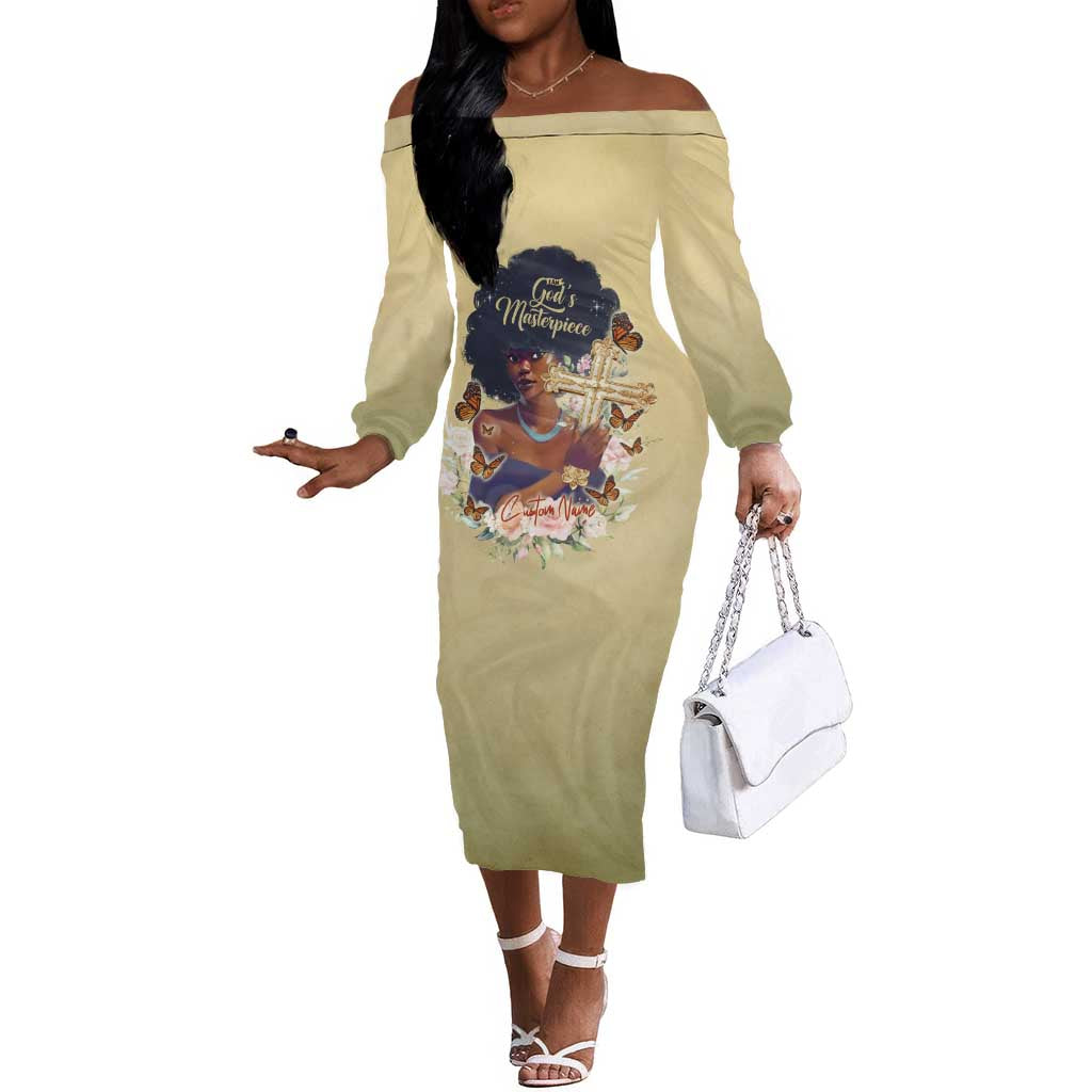 Personalized I Am God's Masterpiece Off The Shoulder Long Sleeve Dress African Women