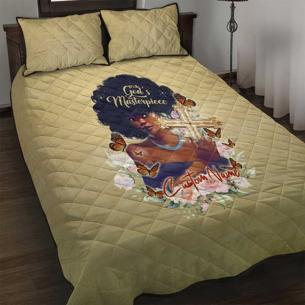 Personalized I Am God's Masterpiece Quilt Bed Set African Women