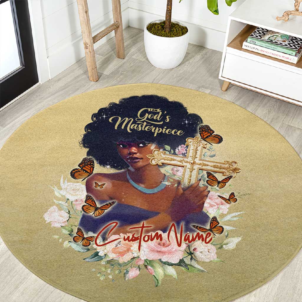 Personalized I Am God's Masterpiece Round Carpet African Women