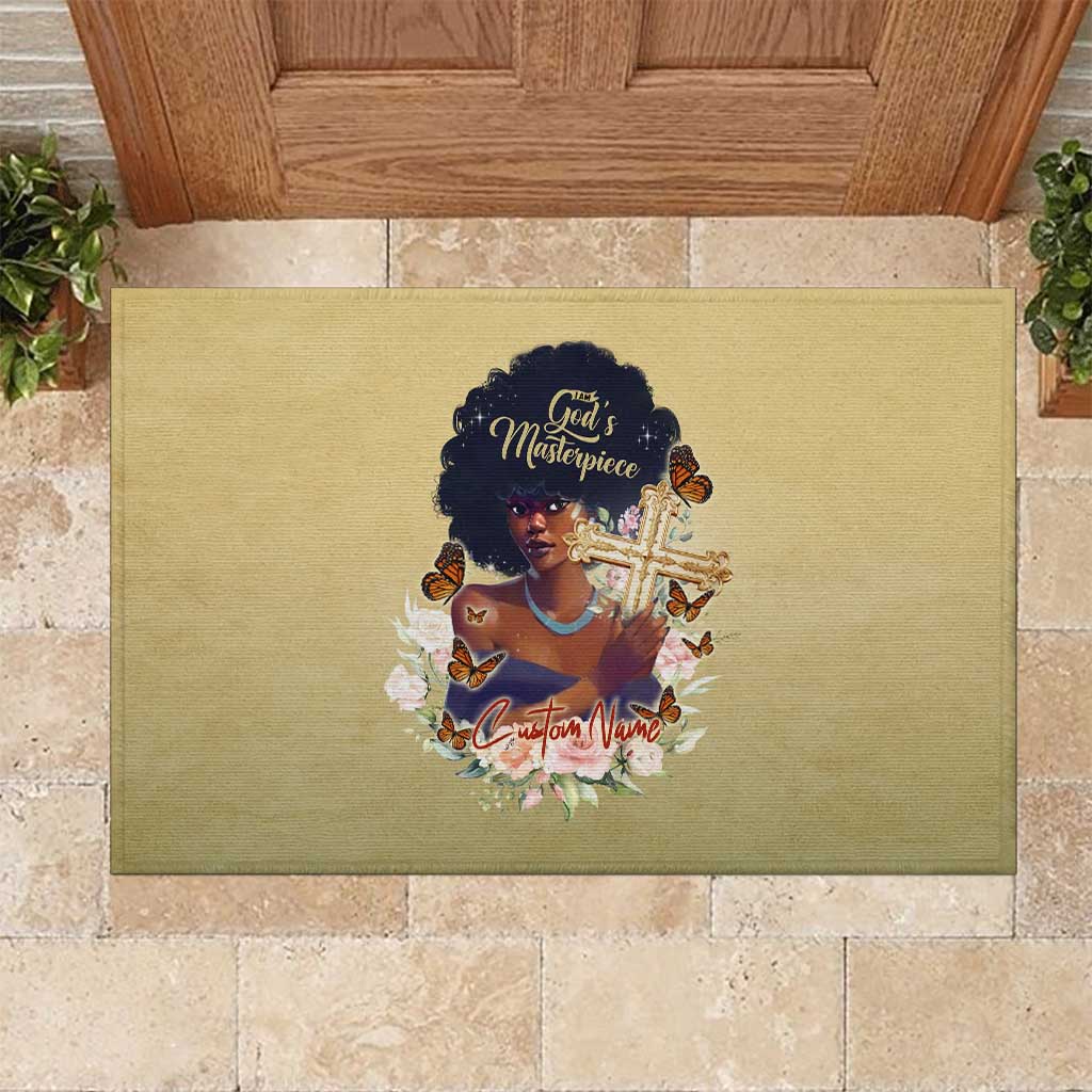 Personalized I Am God's Masterpiece Rubber Doormat African Women