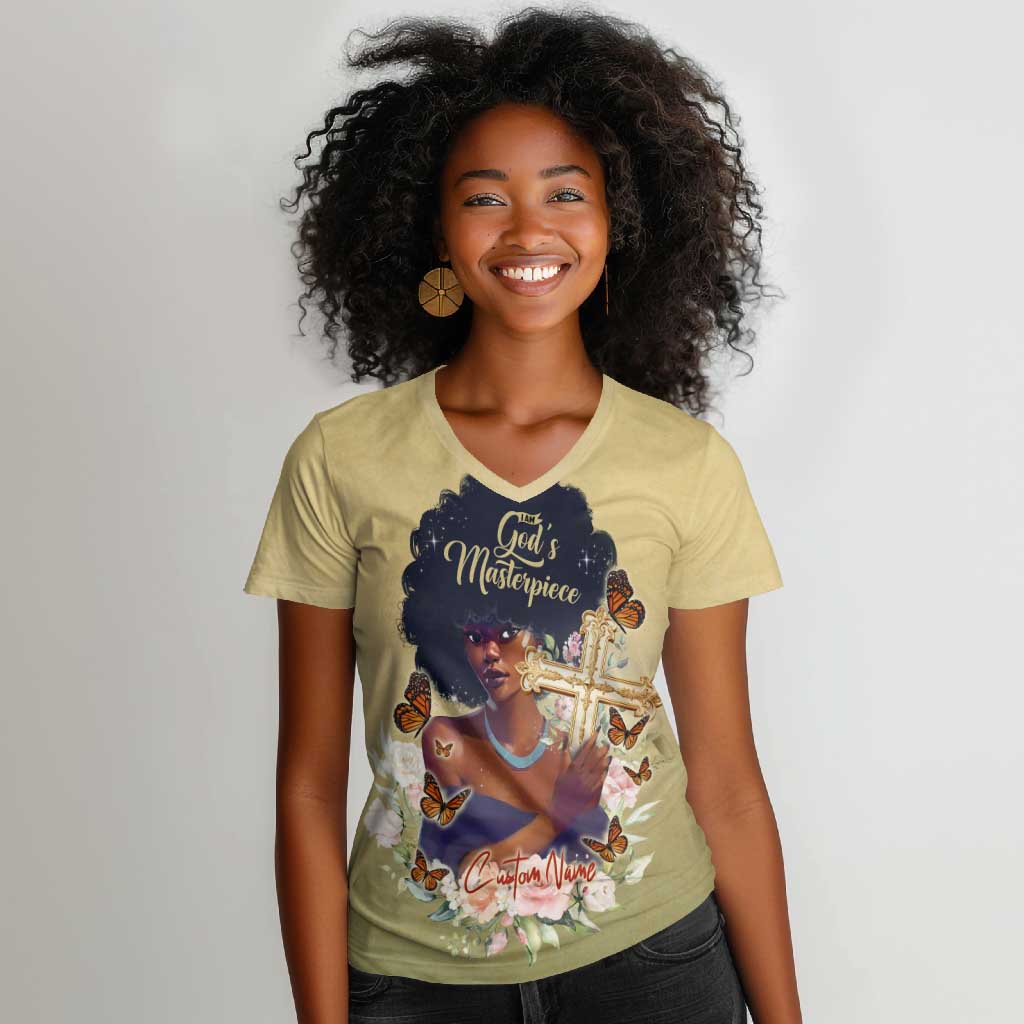 Personalized I Am God's Masterpiece Women V-Neck T-Shirt African Women