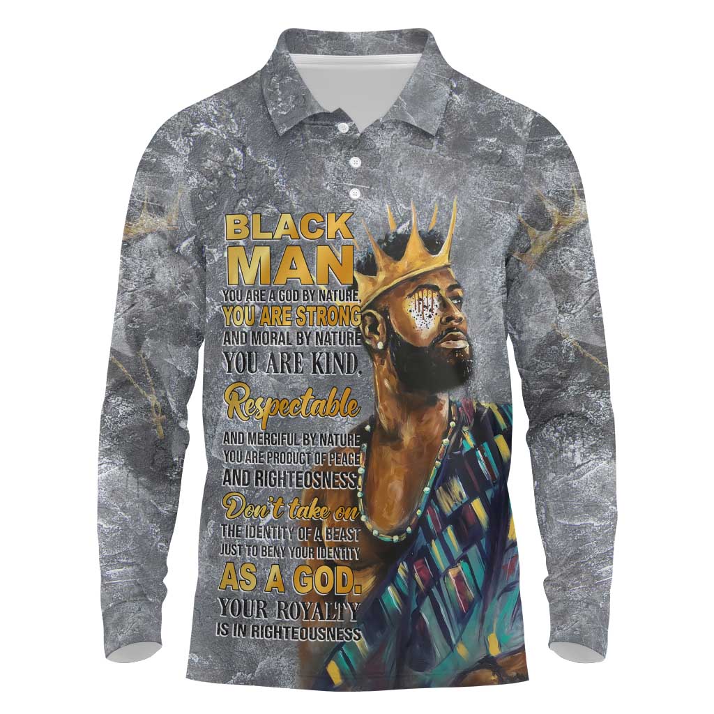 Black Man Africa Long Sleeve Polo Shirt Naturally King