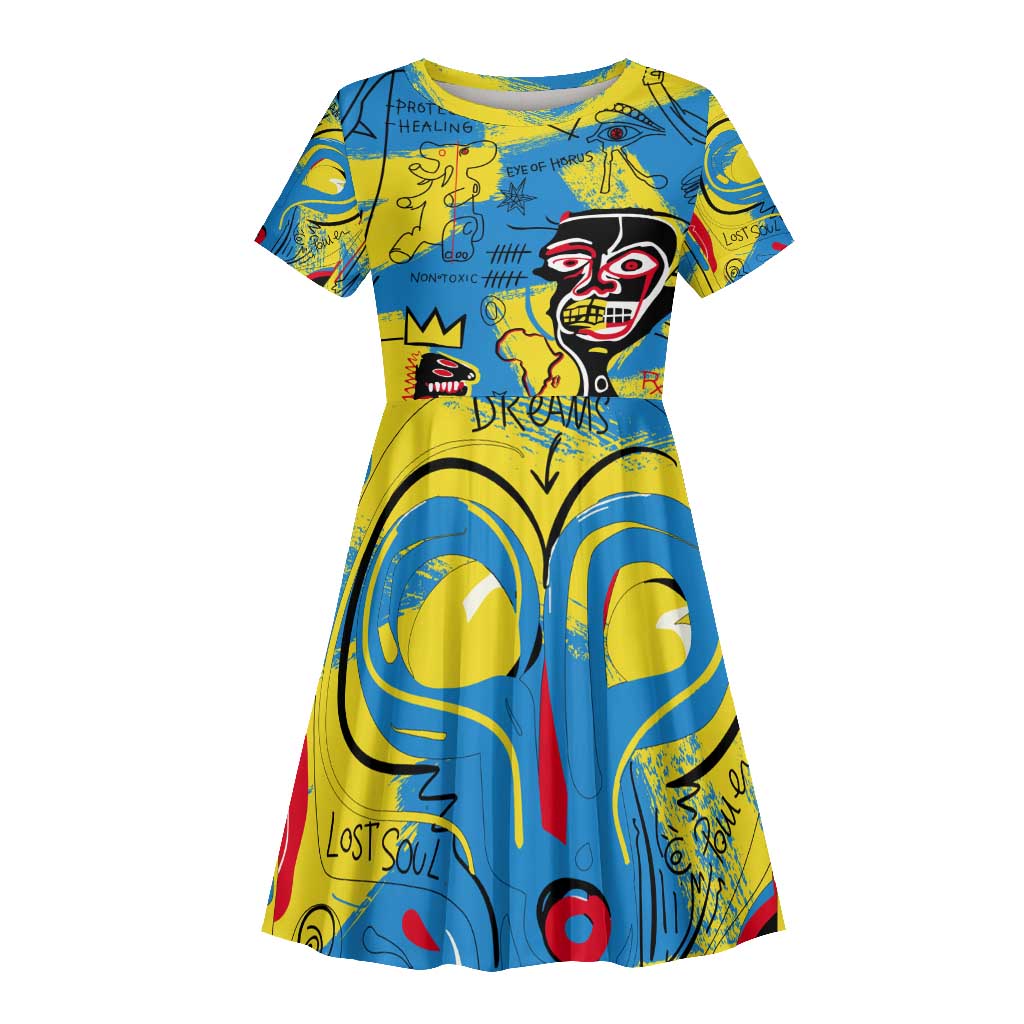 African Art Viva Underground Psychedelic Vintage Style Kid Short Sleeve Dress