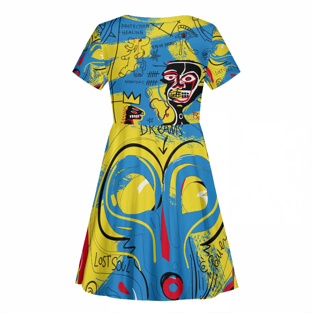 African Art Viva Underground Psychedelic Vintage Style Kid Short Sleeve Dress