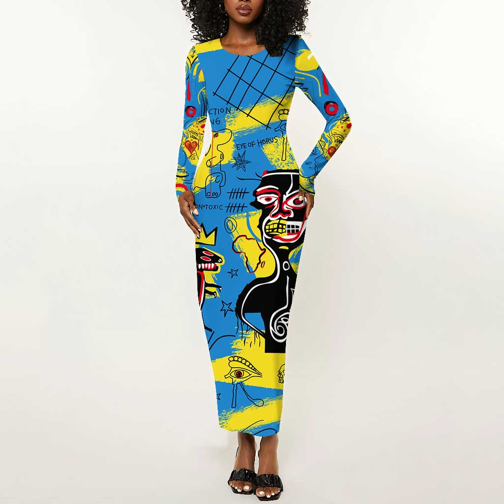 African Art Viva Underground Psychedelic Vintage Style Long Sleeve Bodycon Dress