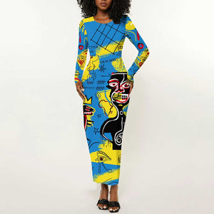 African Art Viva Underground Psychedelic Vintage Style Long Sleeve Bodycon Dress