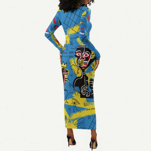 African Art Viva Underground Psychedelic Vintage Style Long Sleeve Bodycon Dress