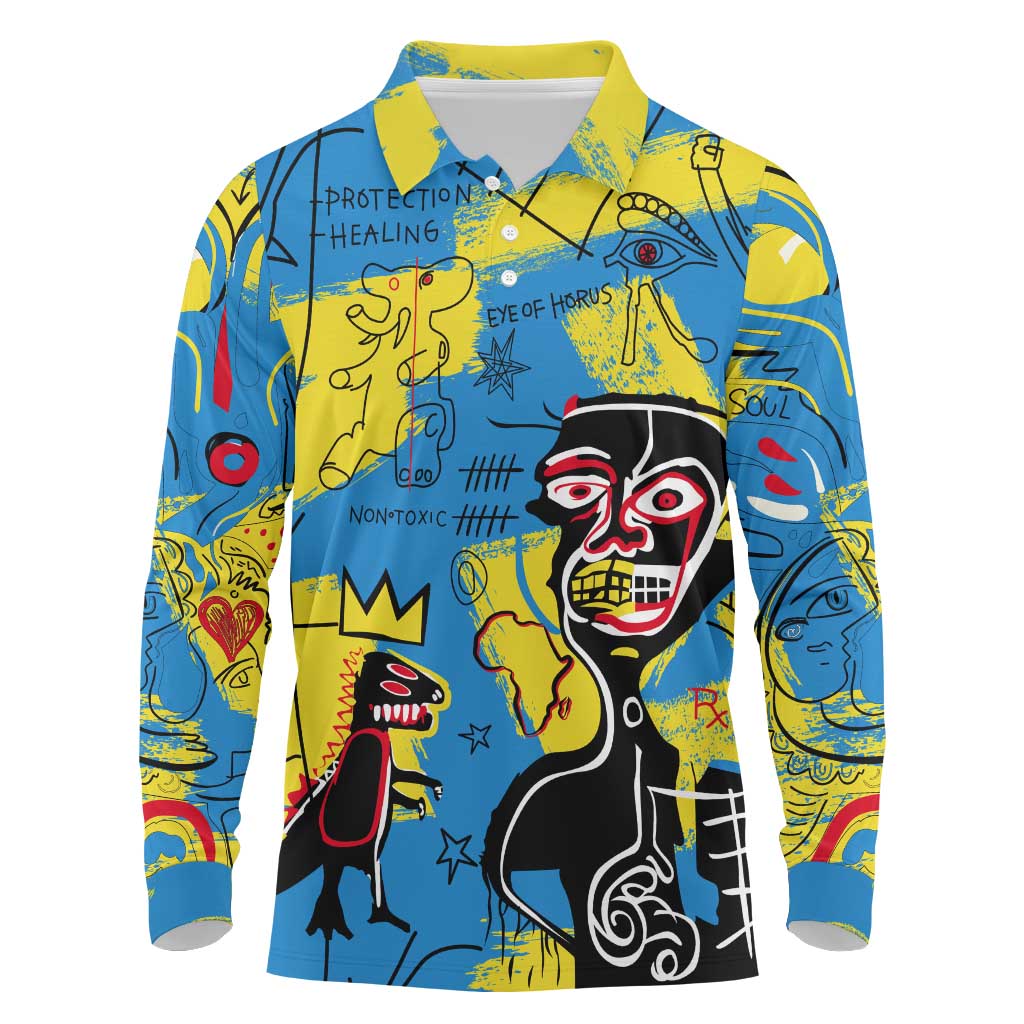 African Art Viva Underground Psychedelic Vintage Style Long Sleeve Polo Shirt