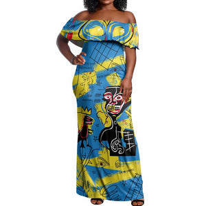 African Art Viva Underground Psychedelic Vintage Style Off Shoulder Maxi Dress