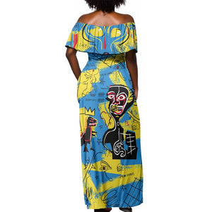 African Art Viva Underground Psychedelic Vintage Style Off Shoulder Maxi Dress