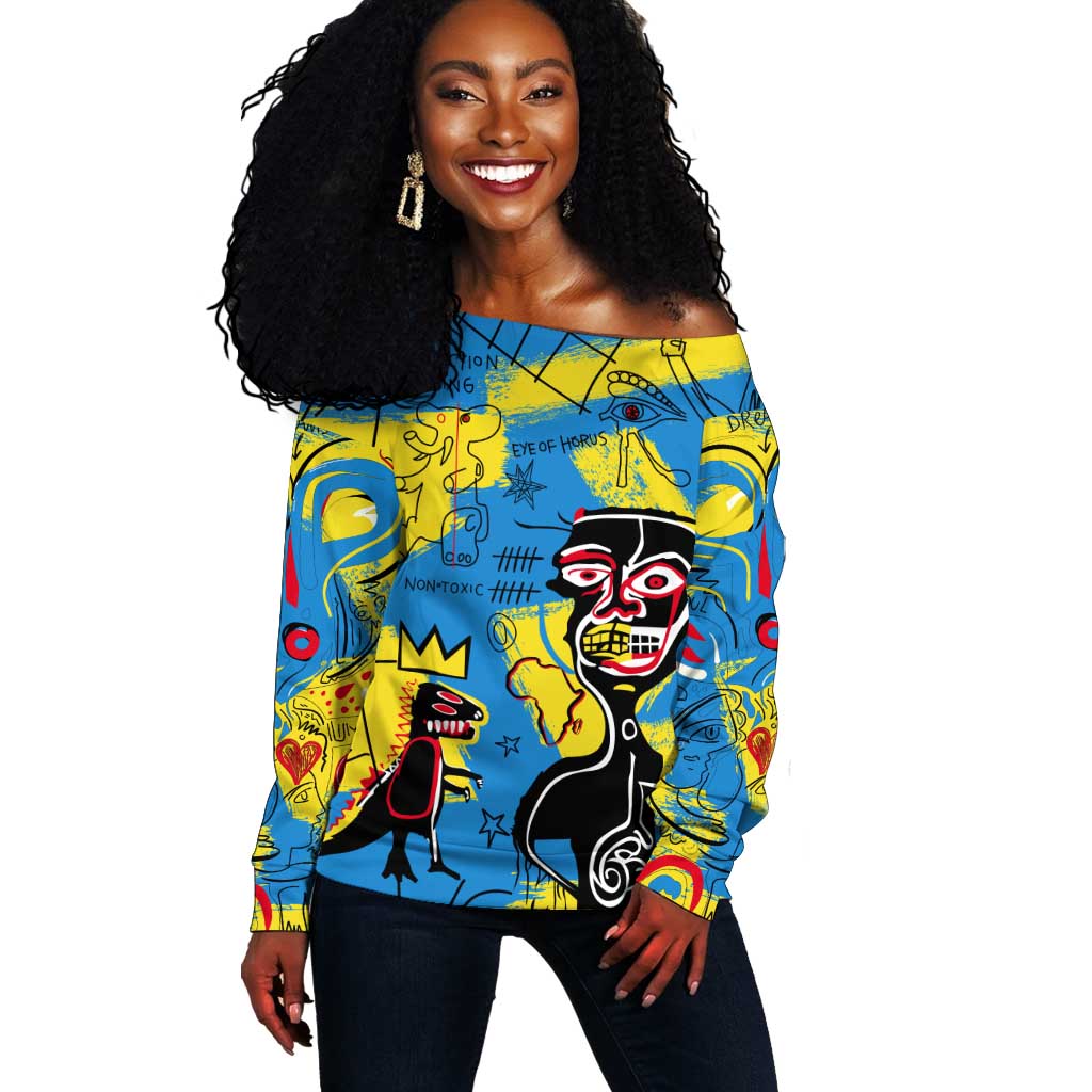 African Art Viva Underground Psychedelic Vintage Style Off Shoulder Sweater